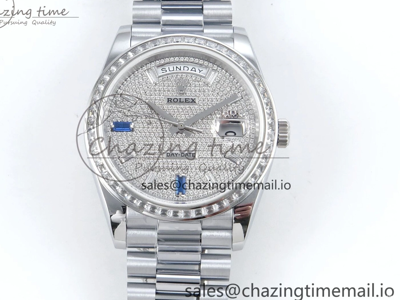 SS DayDate 1:1 Best Bezel QF A2836 40 Diamonds on Weight) Bracelet V5 (Gain Blue President Dial Diamonds Edition 0504